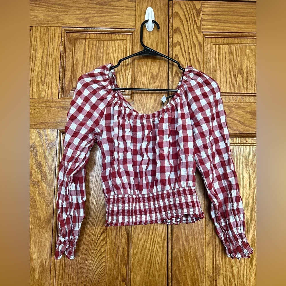 Beyond the Radar - Red and White Checkered/Gingham  Women's Top